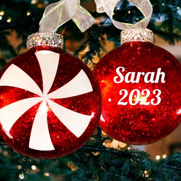 Peppermint Candy Glitter Handmade Christmas Tree Ornaments, Sparkling Crystals - Picture 1 of 16